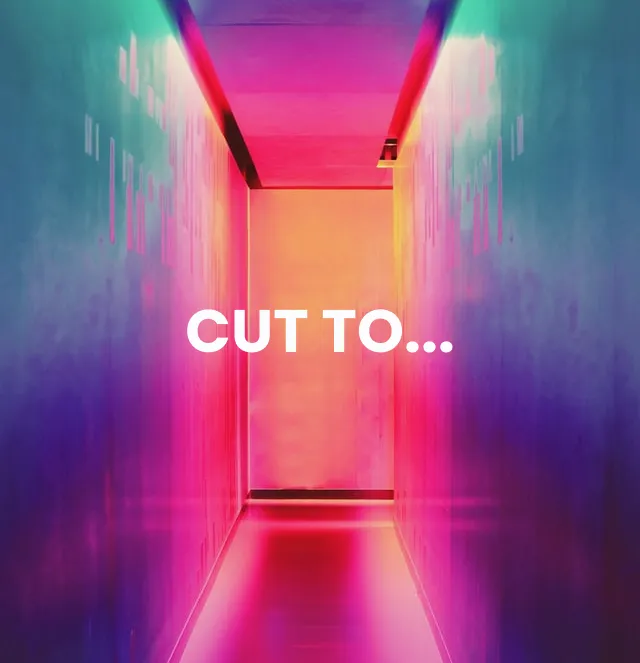 A club hallway saying "cut to..."